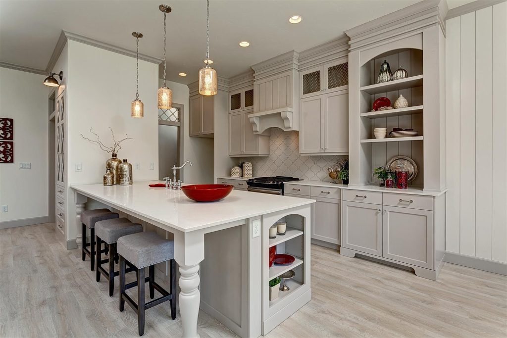 Grey kitchen Cabinets Beige Walls