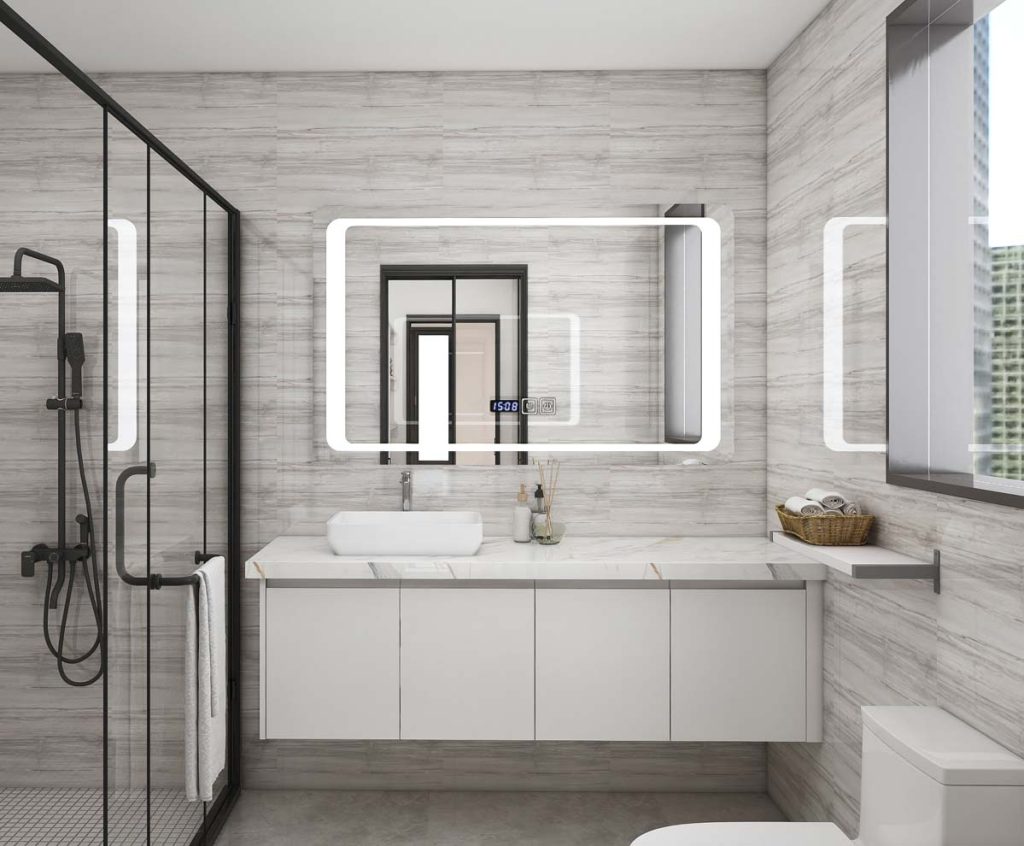 Sleek Modern Bathroom cabinet with Illuminated Mirrors