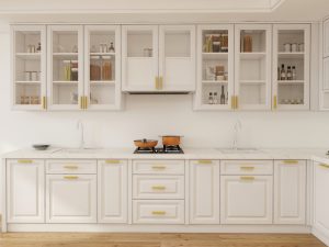Elegant White Kitchen Cabinets with Gold Handles