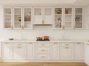 Elegant White Kitchen Cabinets with Gold Handles