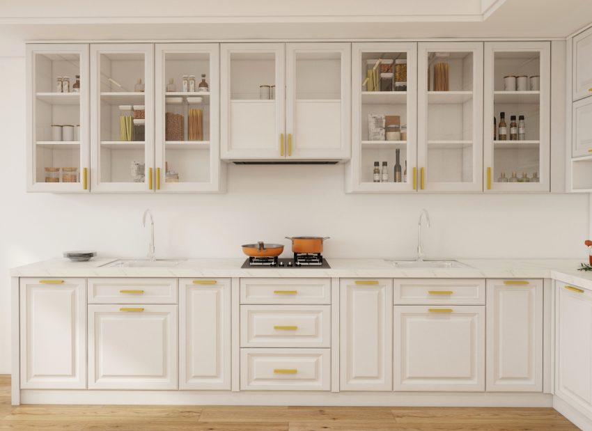 Elegant White Kitchen Cabinets with Gold Handles