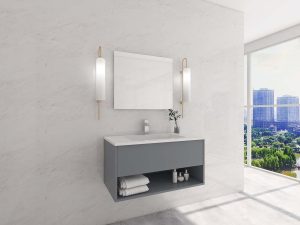 Chic Minimalist Small Bathroom Vanity in Bright Setting