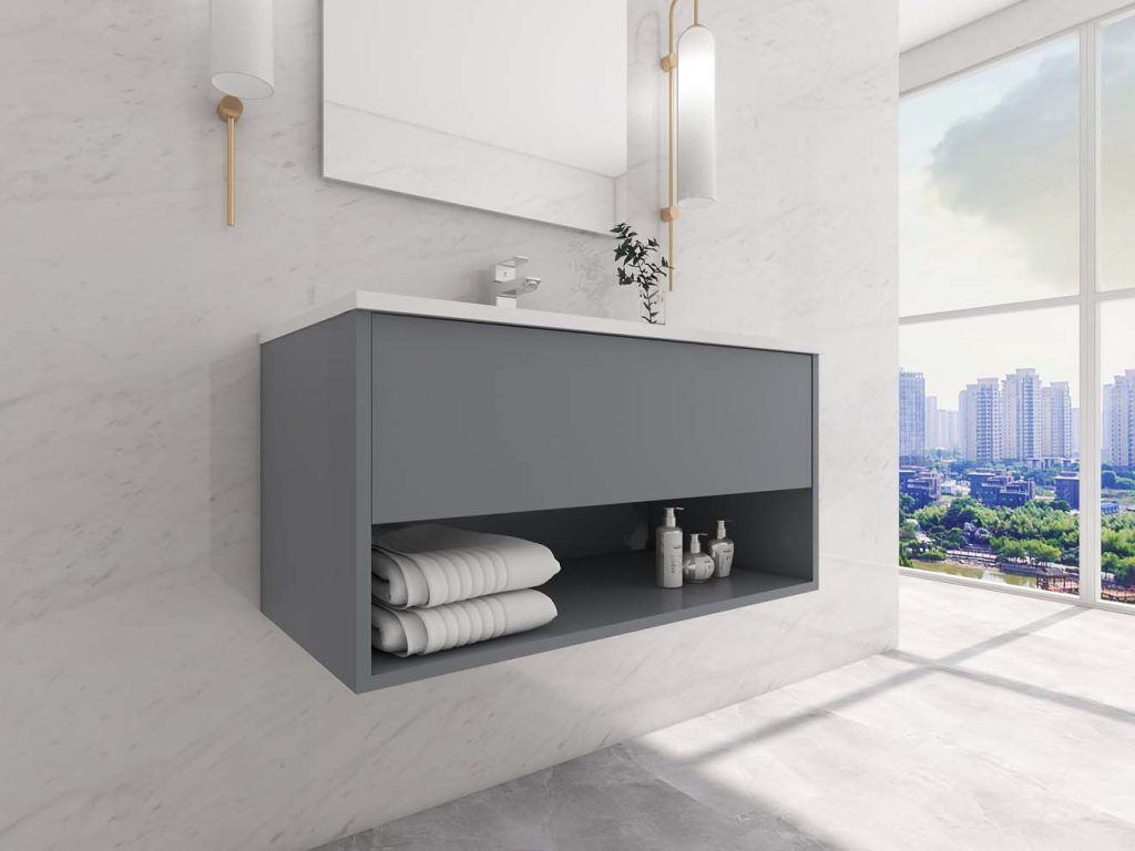 Chic Minimalist Small Bathroom Vanity in Bright Setting
