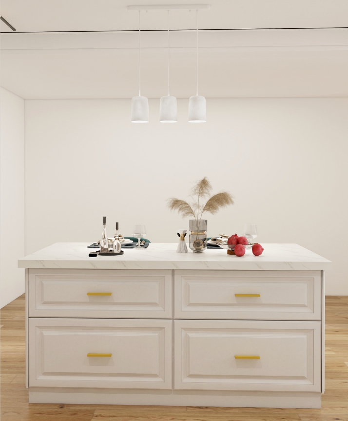 Elegant White Kitchen Island with Gold Handles