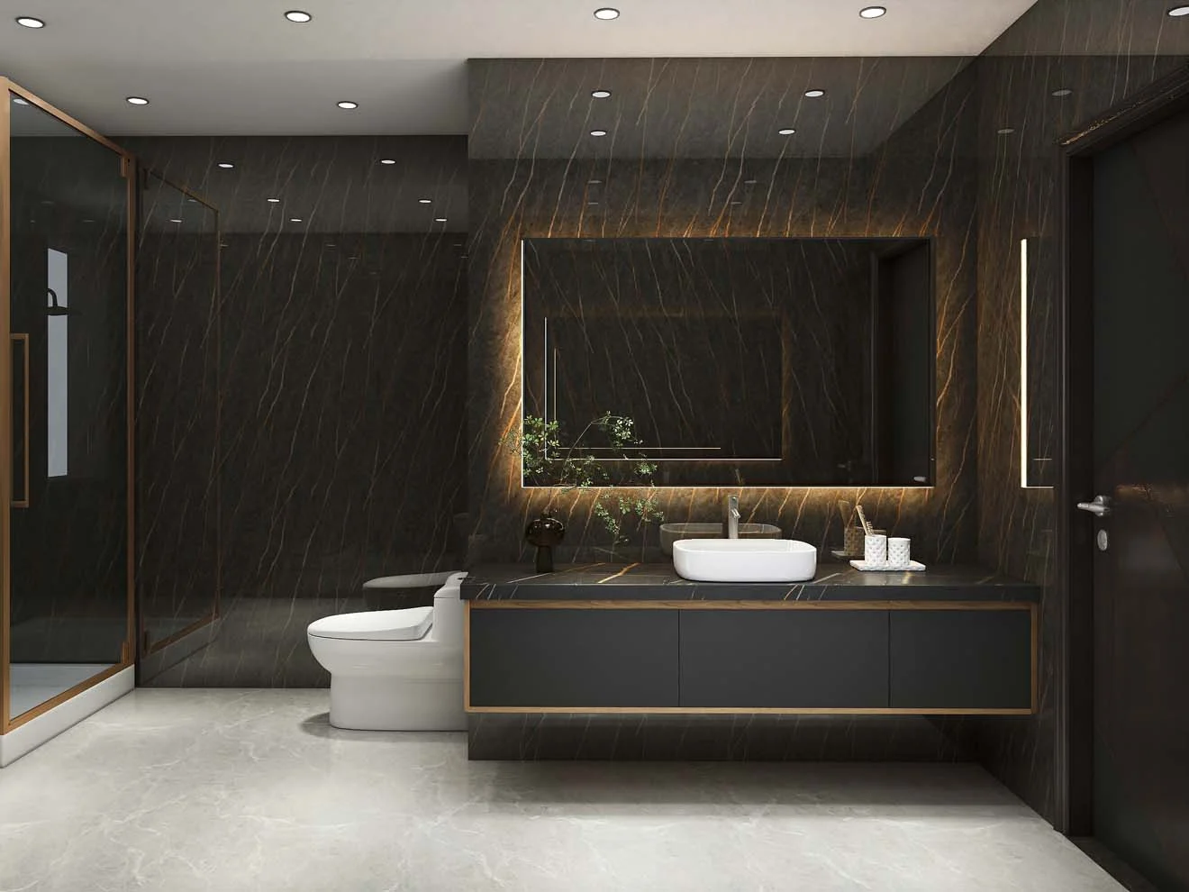 Sophisticated Black Bathroom Vanity with Luxurious Marble Accents