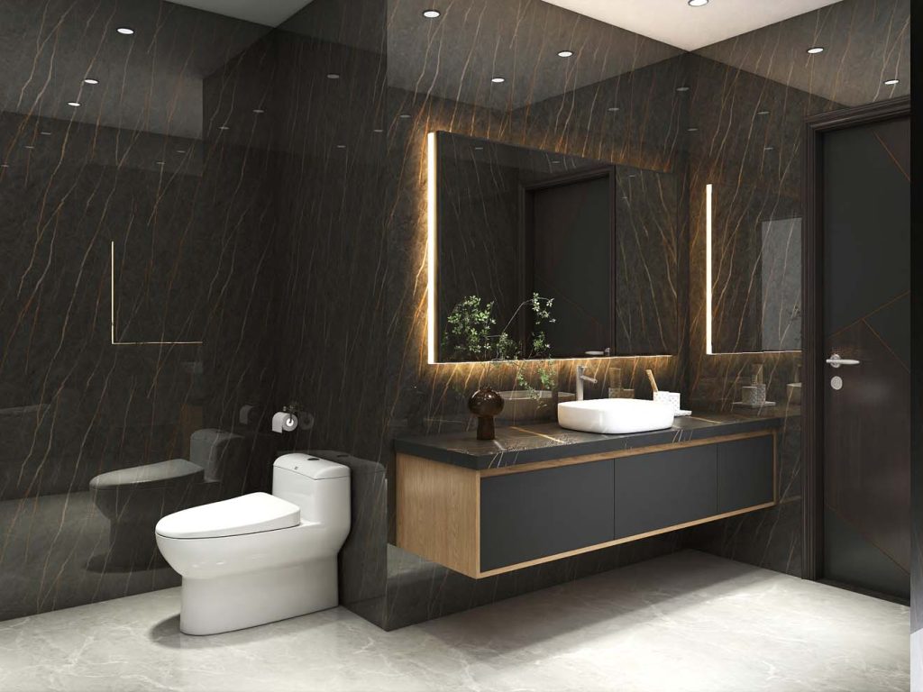 Sophisticated Black Bathroom Vanity with Luxurious Marble Accents