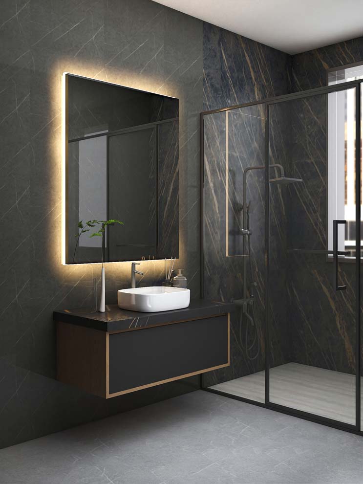 Sophisticated Black Bathroom Vanity with Luxurious Marble Accents