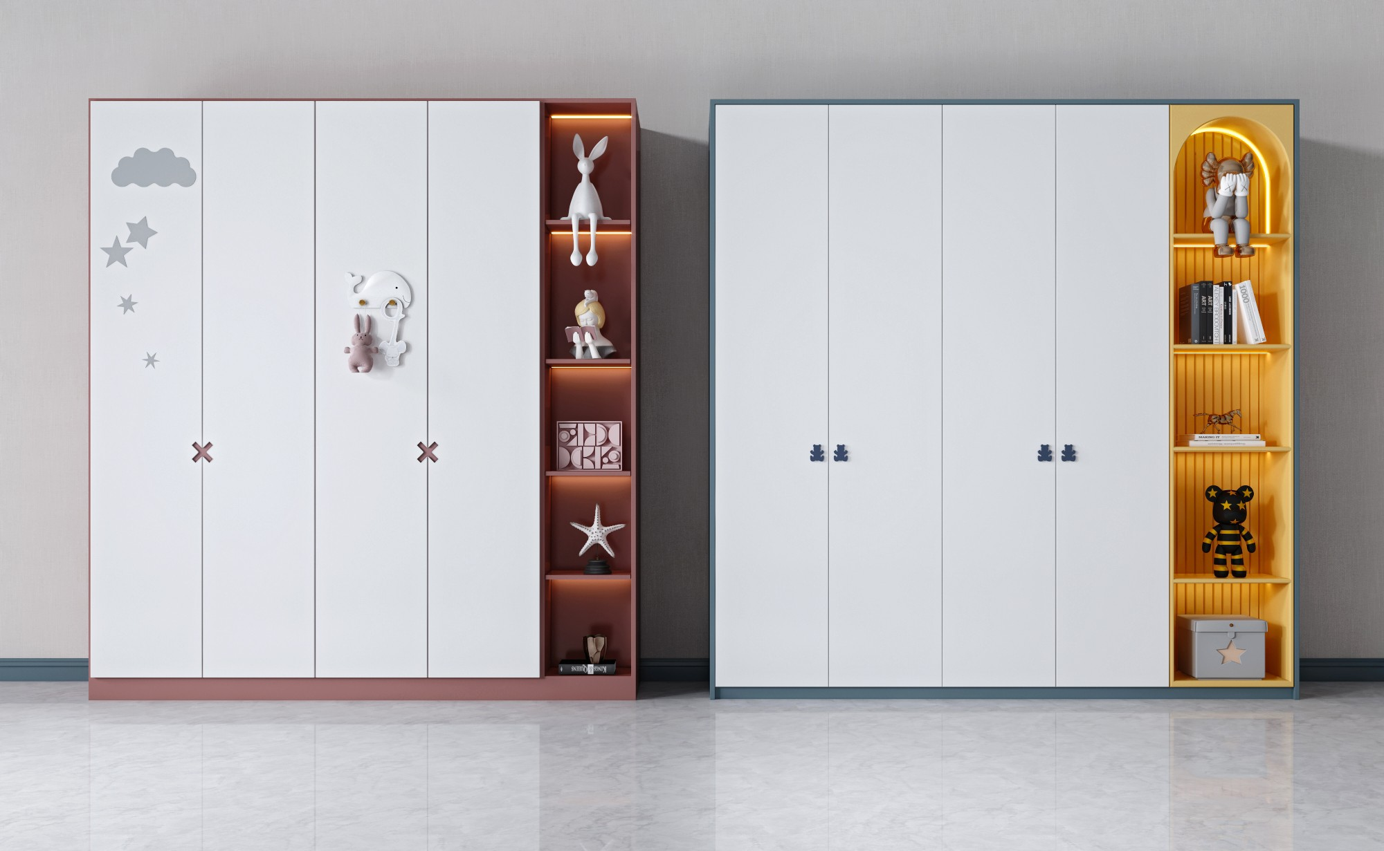 Children's Freestanding Wardrobe with Playful Design and Integrated Shelving