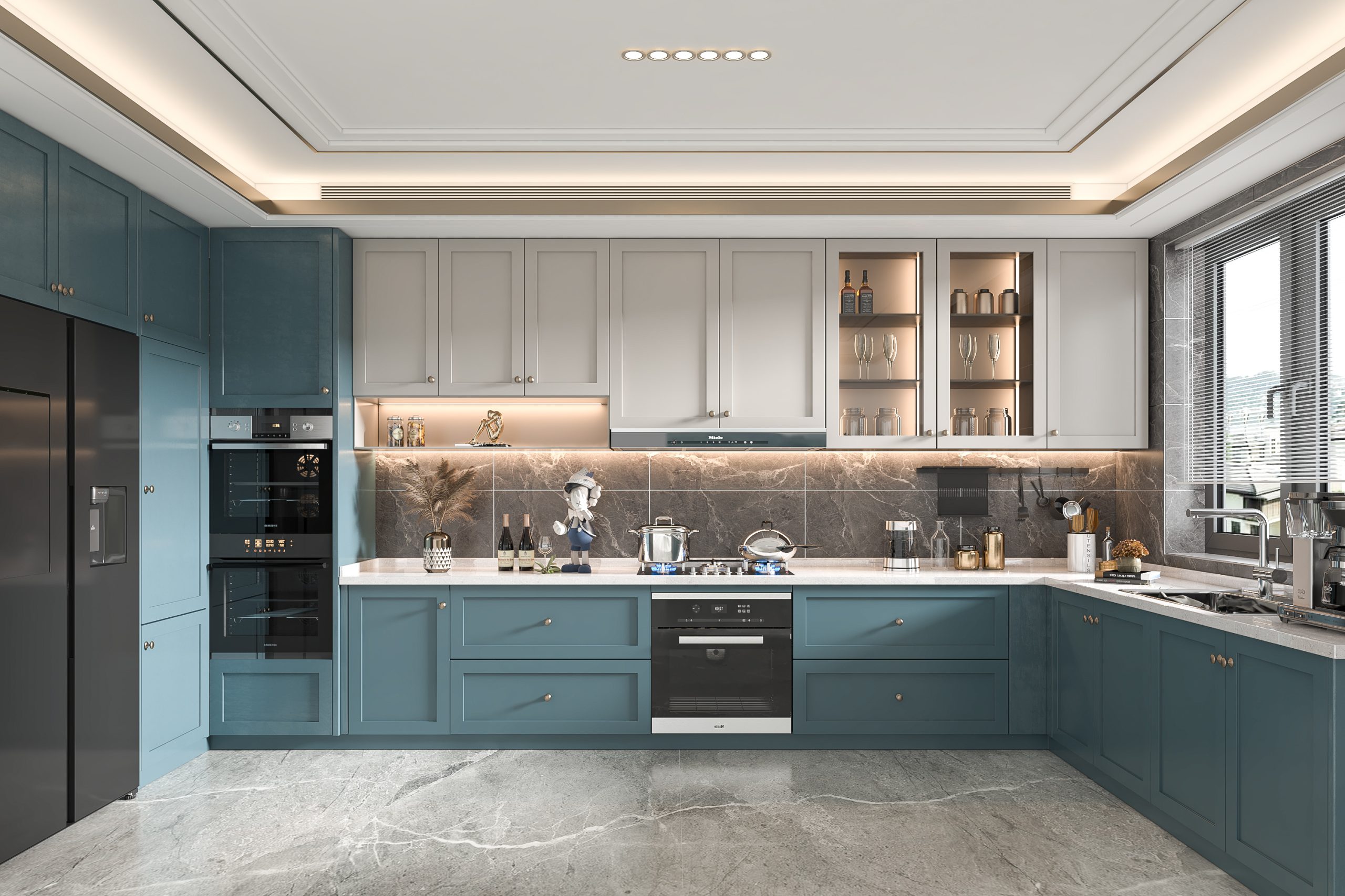 Elegant U-Shaped Kitchen with Two-Tone Cabinetry