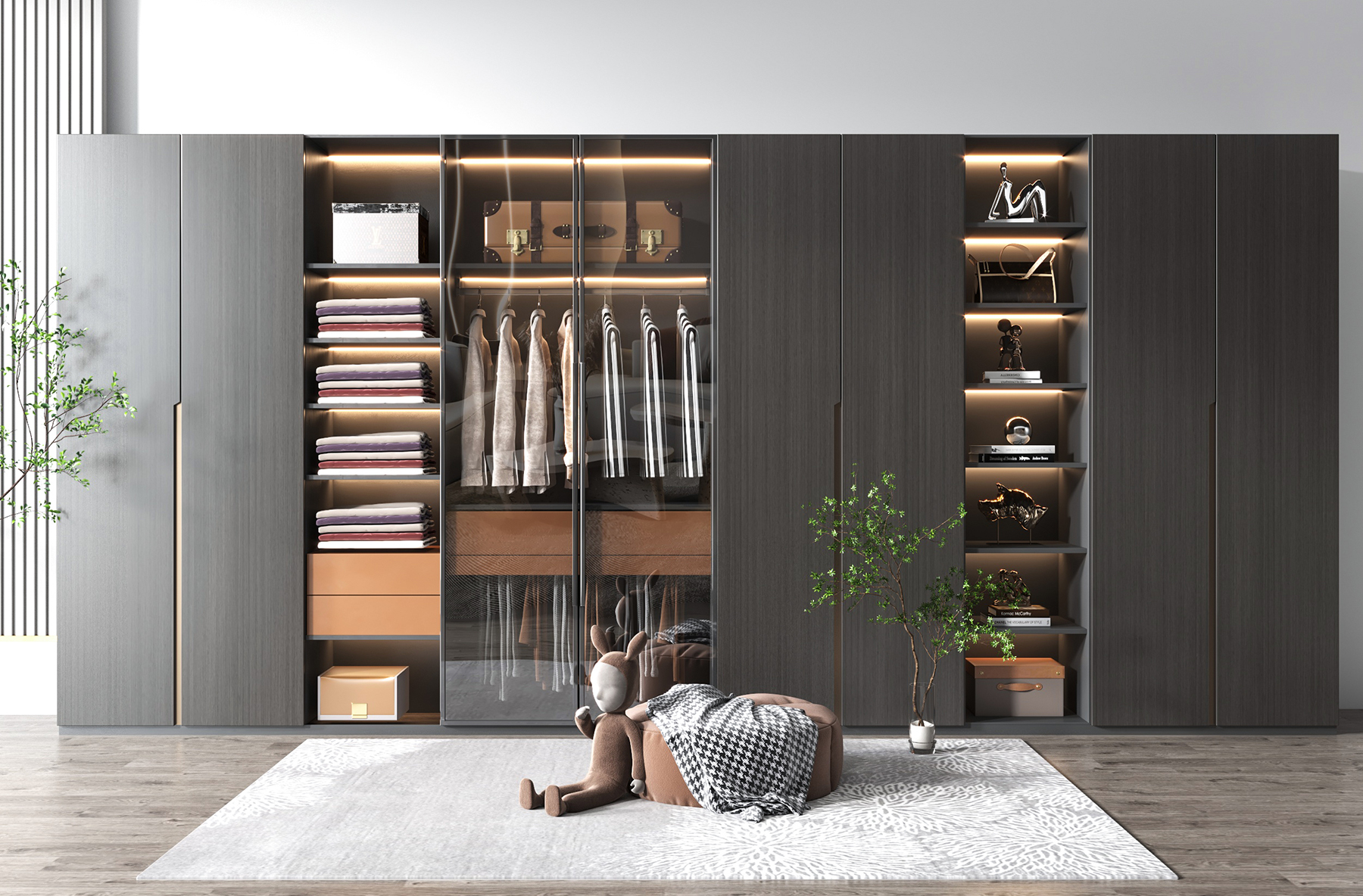 Elegant Veneer Wardrobe with Modern Storage Solutions