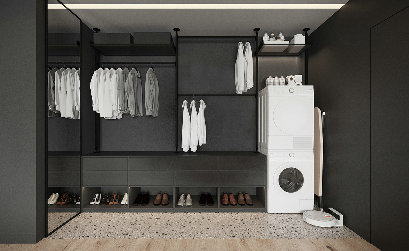 Minimalist Fitted Wardrobe with Integrated Laundry Area