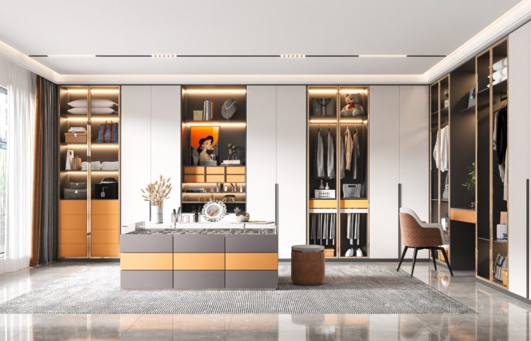 Luxurious Walk-In Wardrobe with Integrated Storage Solutions