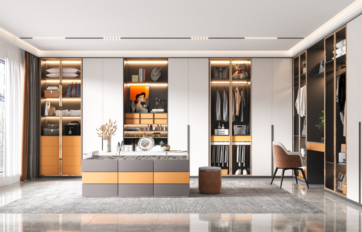 Luxurious Walk-In Wardrobe with Integrated Storage Solutions