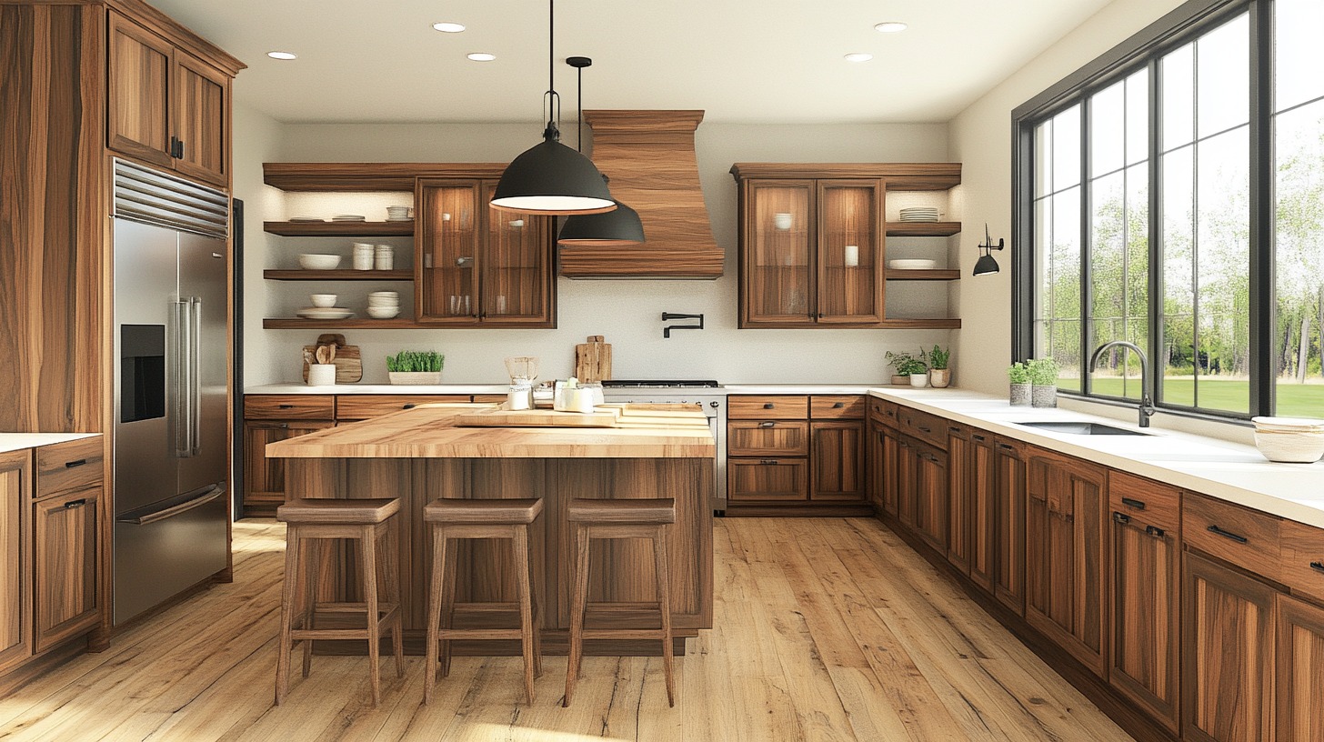 A kitchen showcasing rich warm wood cabinets made