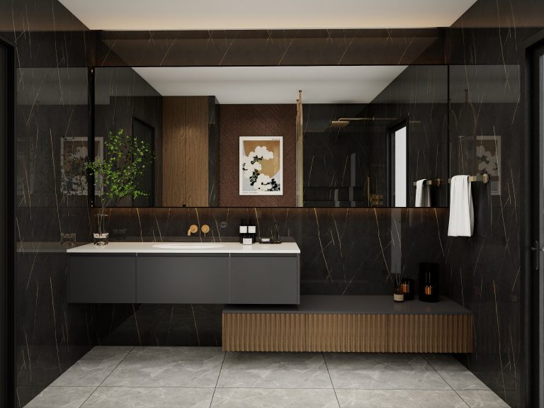 Modern Luxury Bathroom with Floating Bathroom Cabinet and Marble Accents