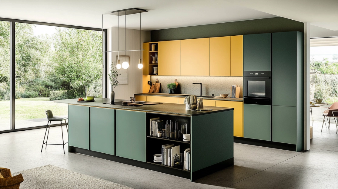 green modern kitchen cabinets