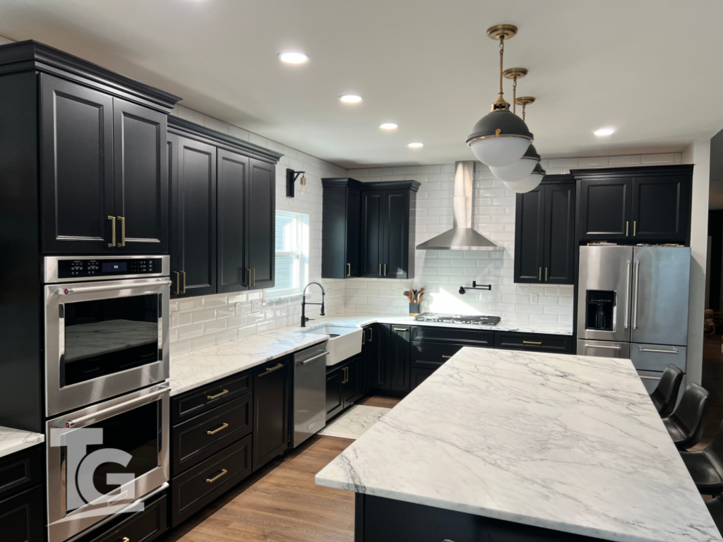 Black Cabinets with Marble Countertops
