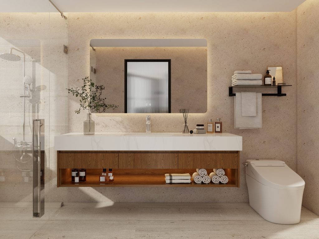 Modern Floating Bathroom Vanity with Sintered Stone Countertop