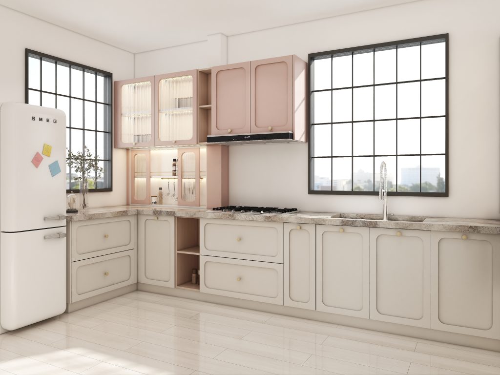 Sophisticated Kitchen with Pastel and White Cabinets