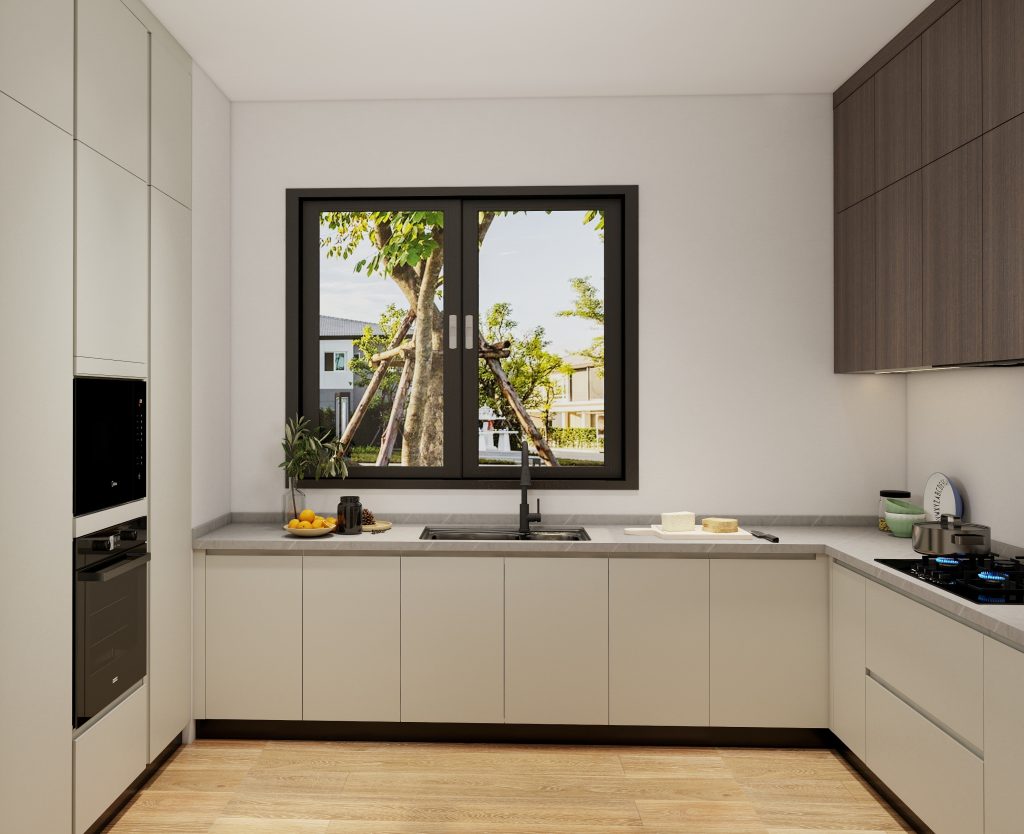 Beige Cabinets Enhancing Modern Kitchen Simplicity