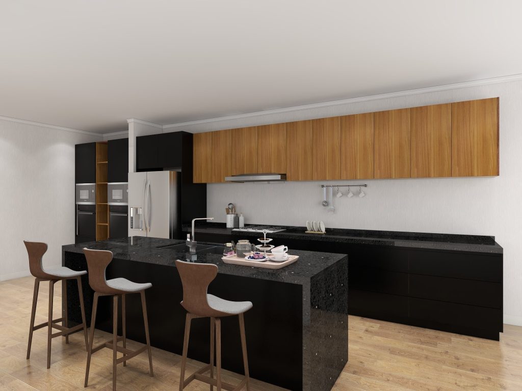 Black Kitchen Cabinets with Wood Accents for a Modern Yet Warm Look