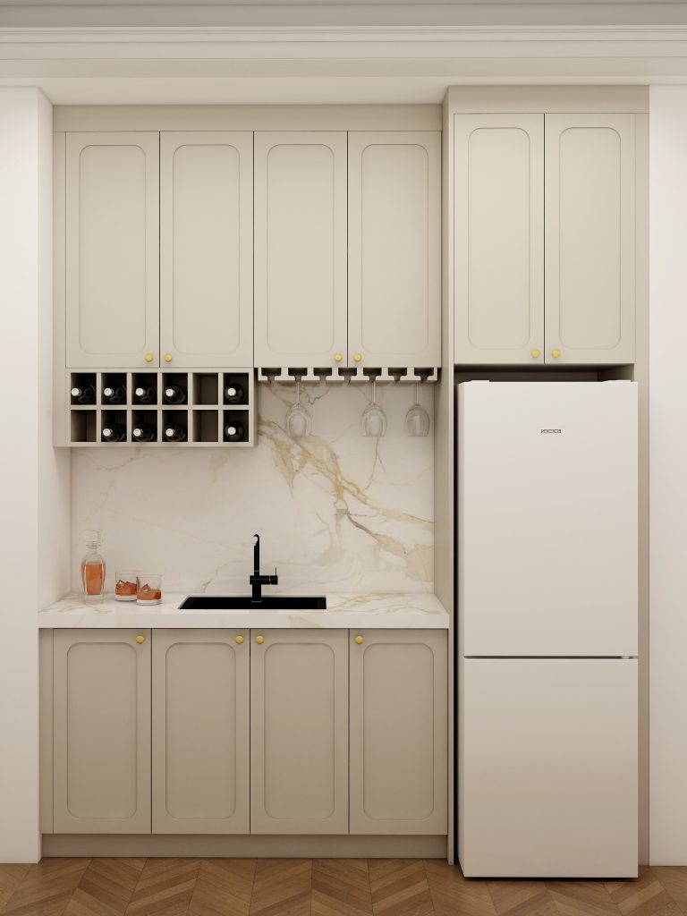 Classic Beige Kitchenette with Integrated Wine Storage