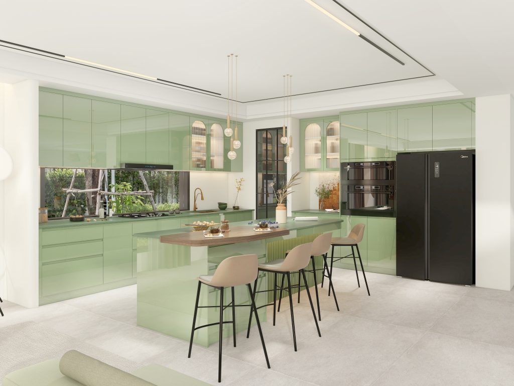 Green Cabinets with White Walls for a Fresh