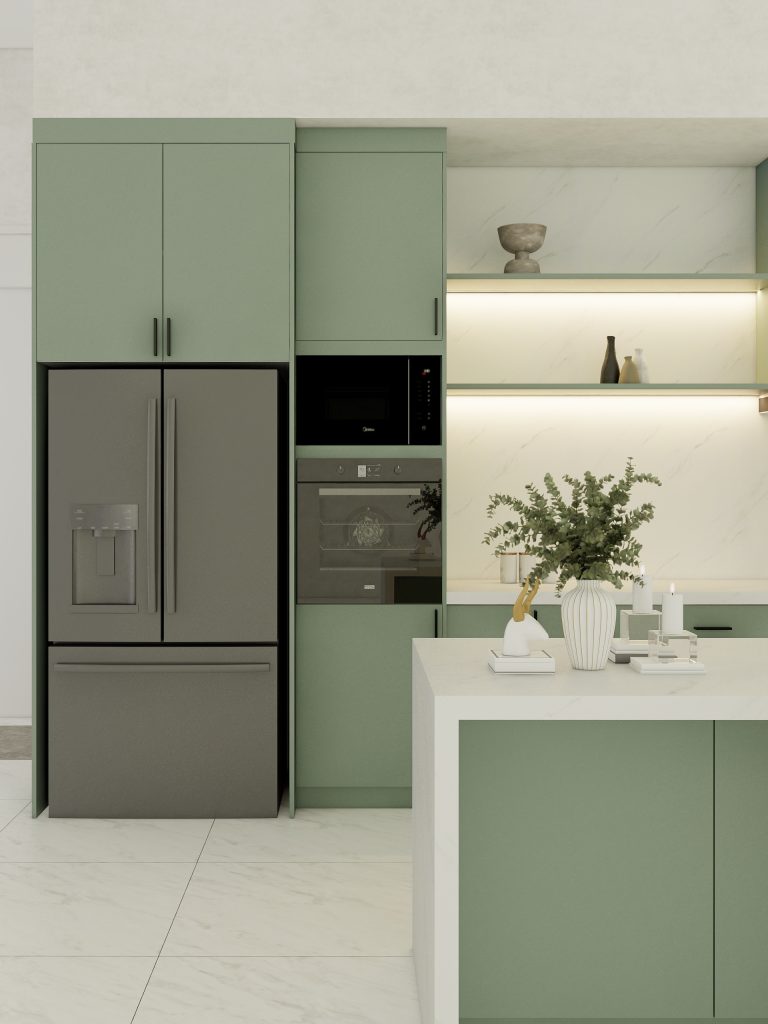 Green Kitchen Cabinet Detail