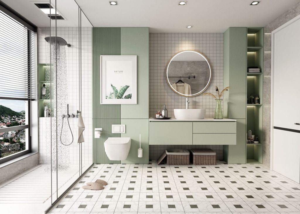 vanity with White Tiles