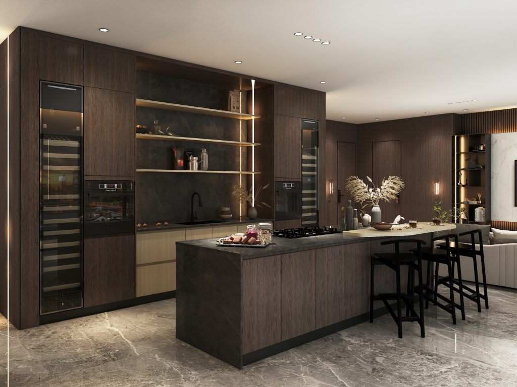 Open-Concept Warm Kitchen Space