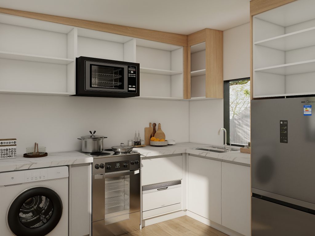 Open Shelving and Concealed Storage