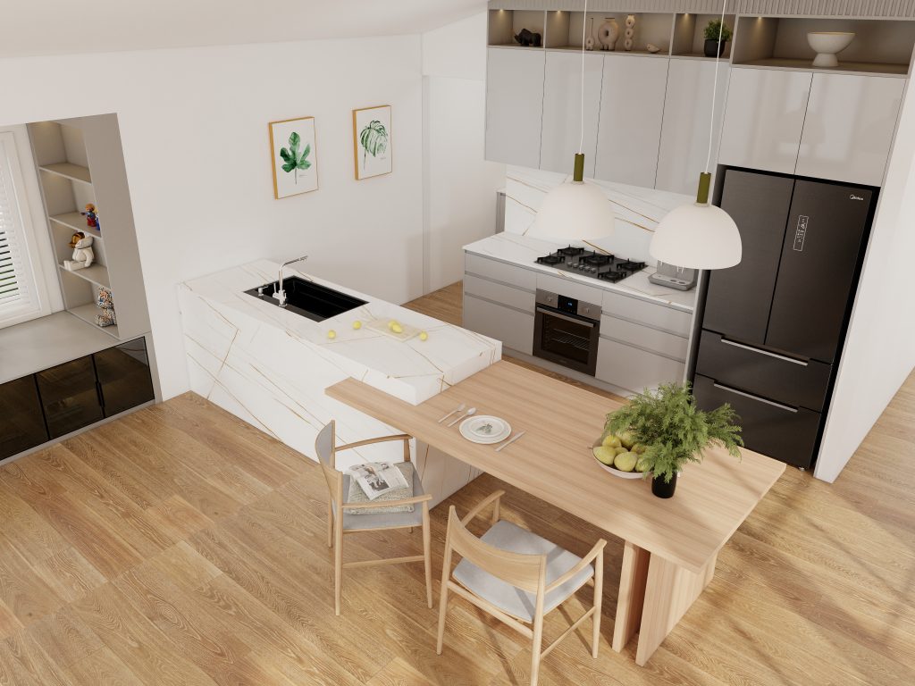Quartz Elegance in Modern Kitchenette Ideas