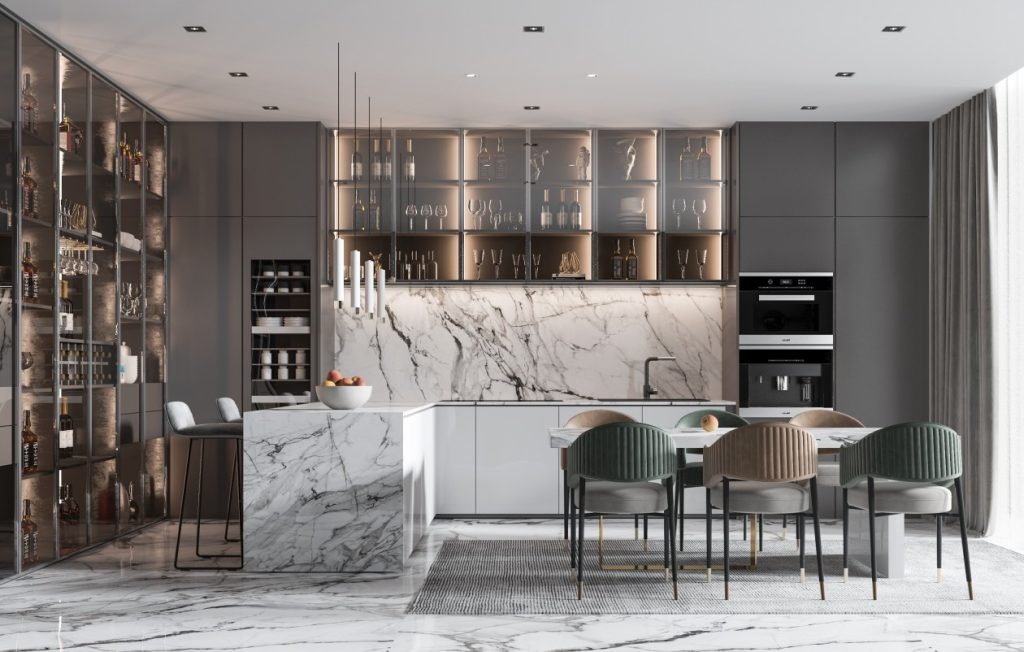 Sleek Marble-Infused Luxury Kitchen