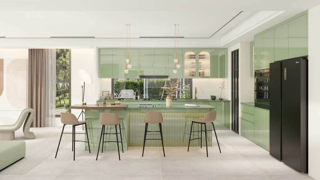 Stylish Green Cabinets with Modern Design Elements