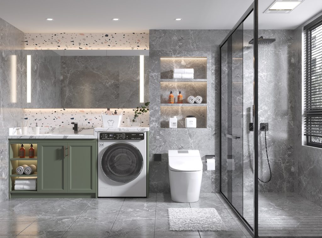 grey-Flooring-green-cabinet