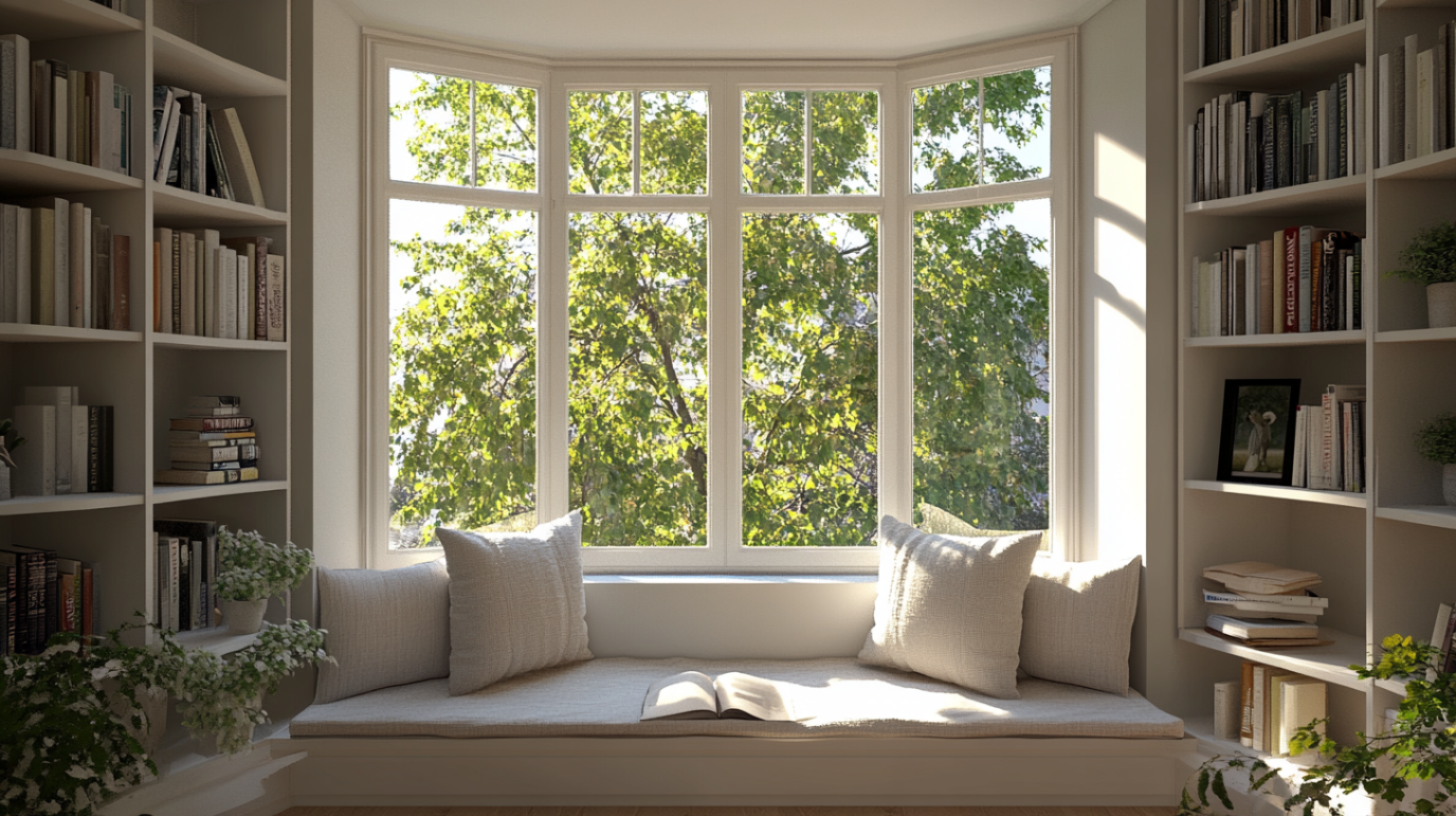 Bay Window with a Built-in Bookshelf in the living room design