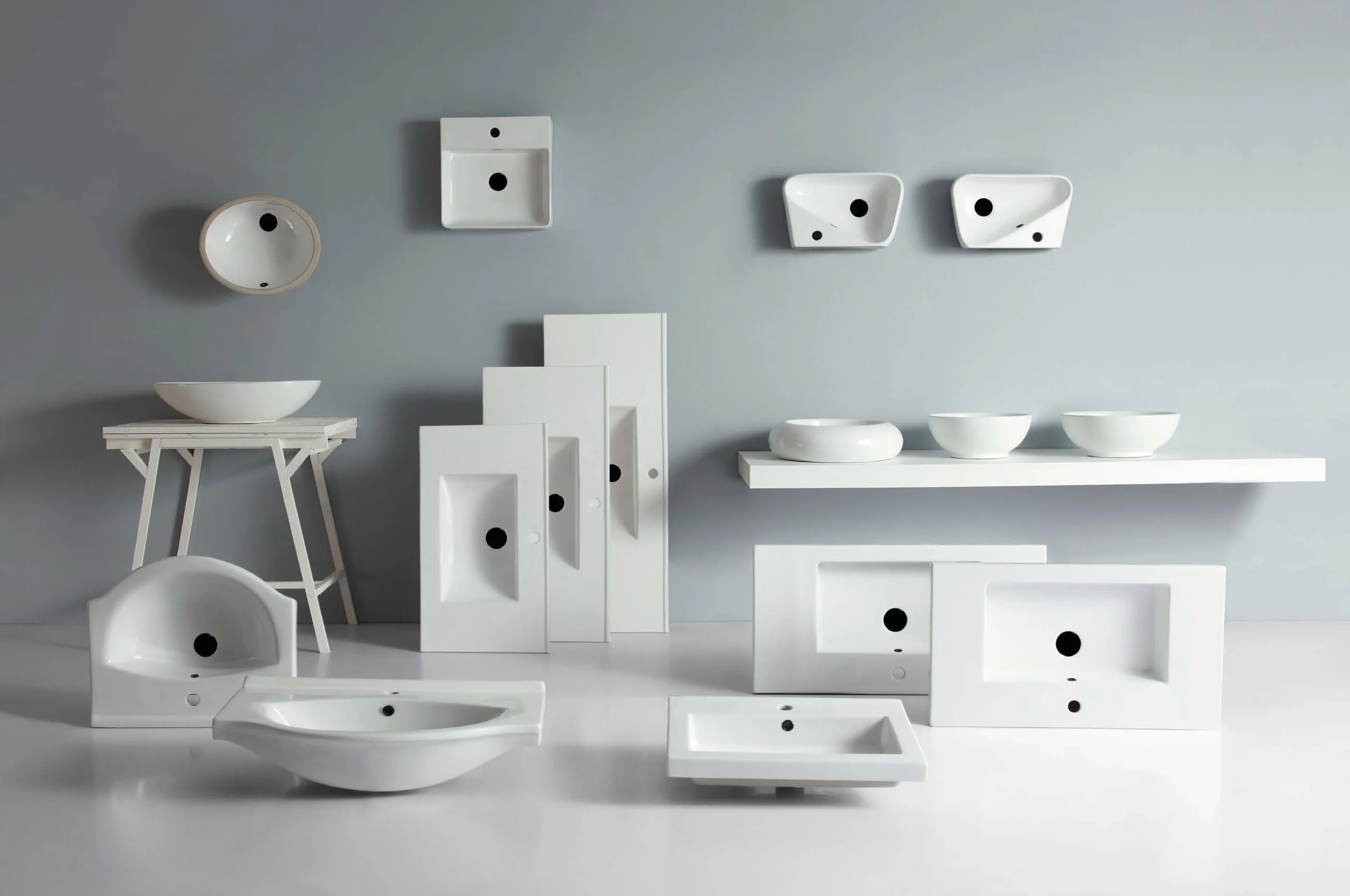 Modern collection of white sinks with unique designs by a leading sanitary ware manufacturer