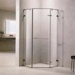 Sleek corner glass shower enclosure with minimalist design and modern fixtures