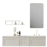 Stylish bathroom vanity with marble countertop and sleek mirror design