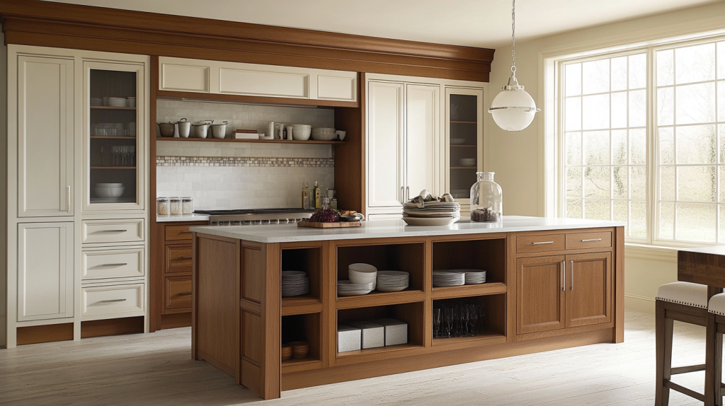 Two-tone kitchen featuring white oak and painted cabinetry, with an elegant mix of natural and contrasting colors.