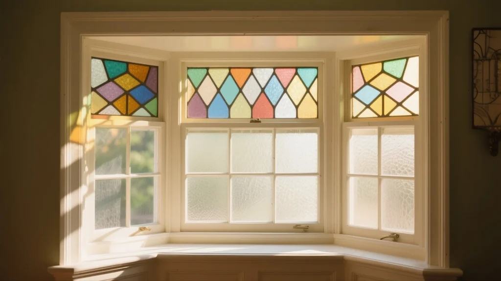 bay window with decorative glass panels