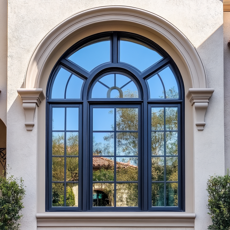 black aluminum arched windows designs for house