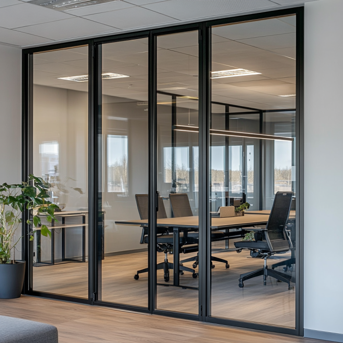 black glass door design in the office