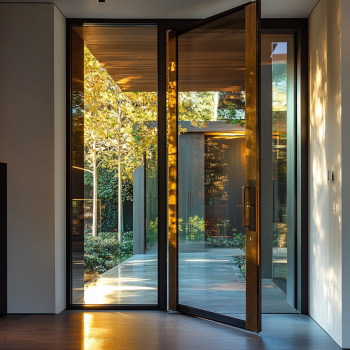 black swing glass door