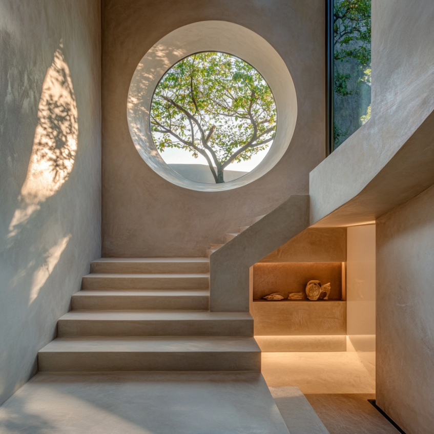 circle window design ideas in the stair