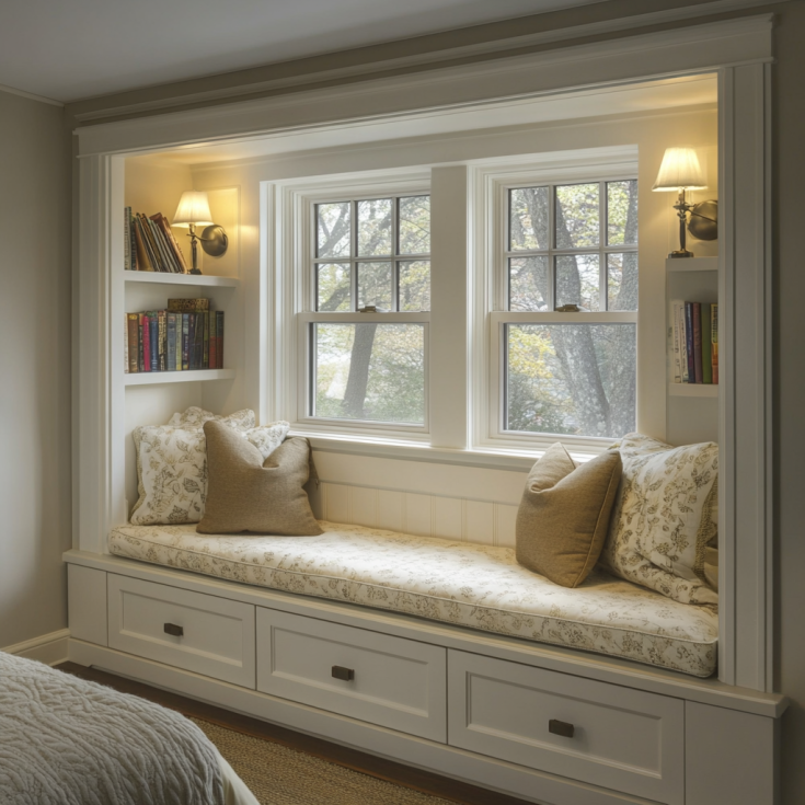 hung windows window seats in the bedroom