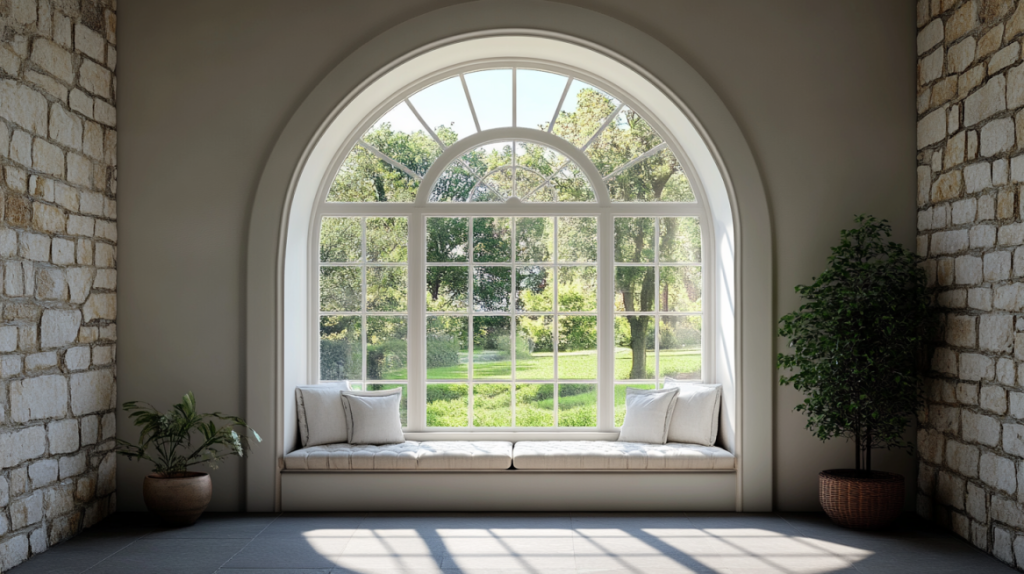 white arched window design