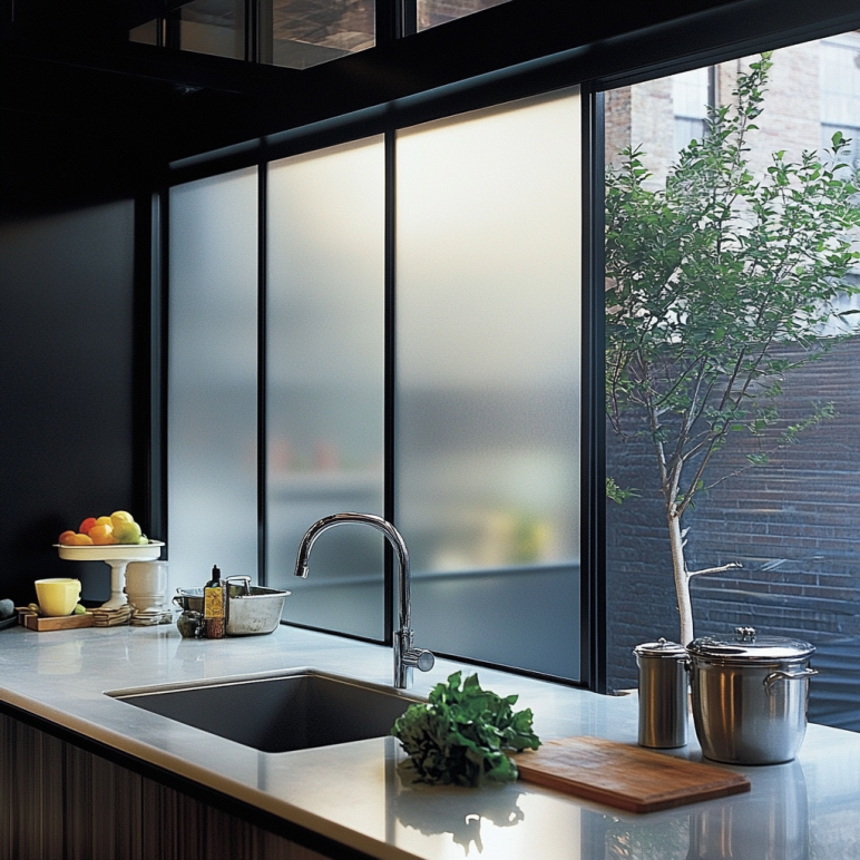 Frosted glass windows in kitchens