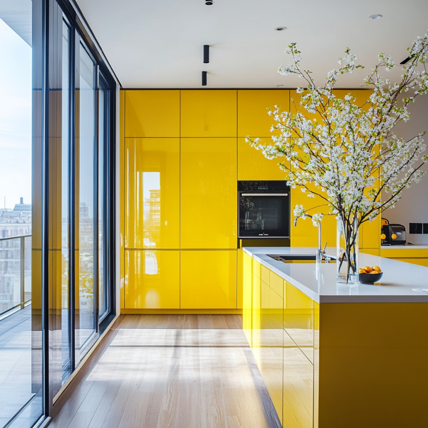Minimalist yellow kitchen cabinets keep spaces clean and organized, perfect for modern kitchen designs.