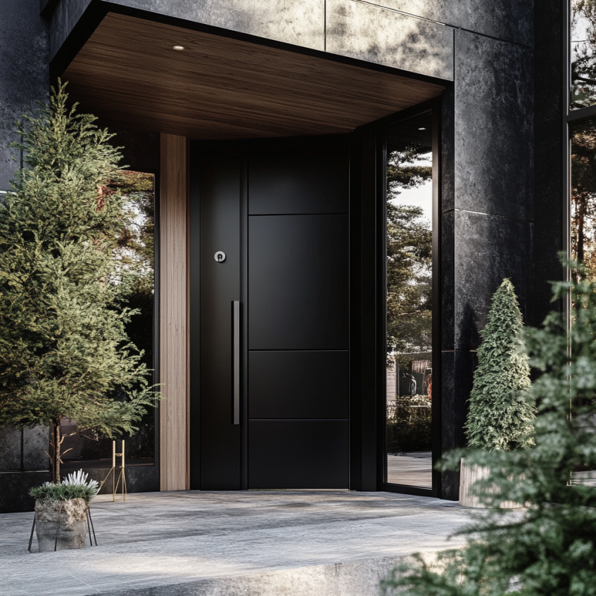 black entrance swing door